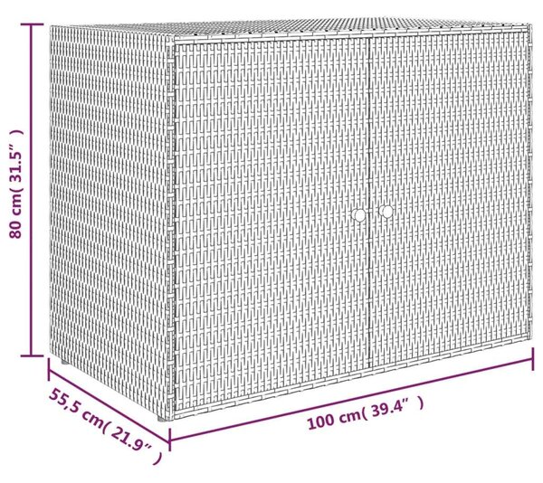VidaXL Kerti Tárolószekrény - Polyrattan - Szürke - 100x55,5x80 cm