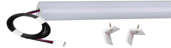 100cm-es 17 Wattos, 12 Voltos RGBNW LED, opál, alu negyed íves sarok profilban, tápegység nélkül, 2 méteres vezetékkel (60db 5050 SMD LED)