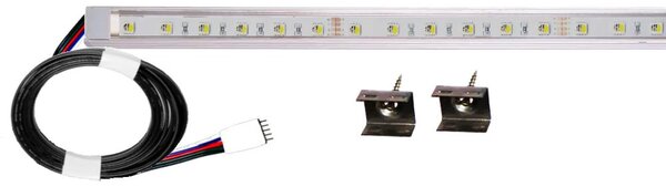 100cm-es 17 Wattos, 24 Voltos RGBNW LED átlátszó keskeny alumínium profilban, tápegység nélkül, 2 méteres vezetékkel (60db 5050 SMD LED)