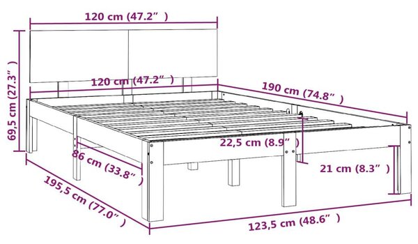 VidaXL fehér tömör fa ágykeret 120 x 190 cm (4FT Small Double)