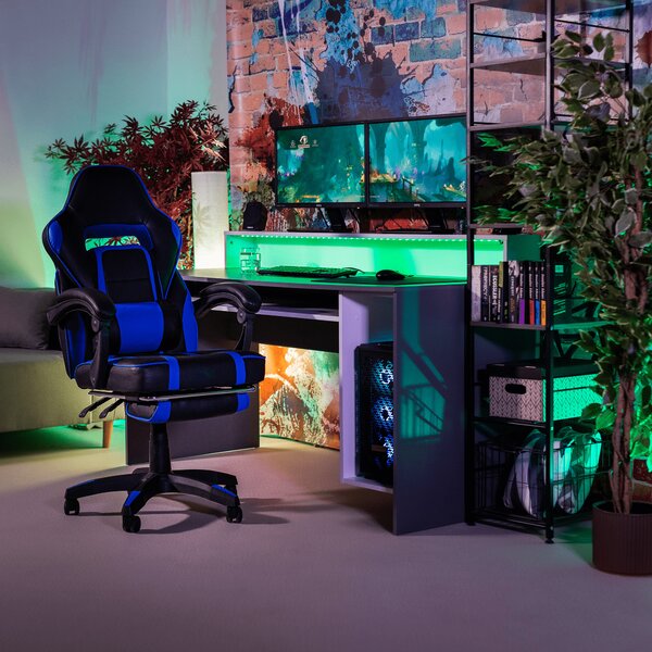 KONDELA Irodai/gamer szék, kék/fekete, GUNNER