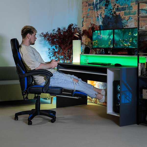 KONDELA Irodai/gamer szék, kék/fekete, GUNNER