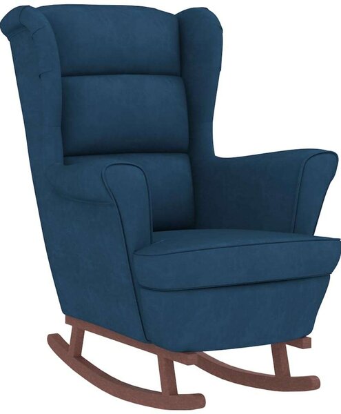 VidaXL Kék Bársony Hintaszék Lábtartóval