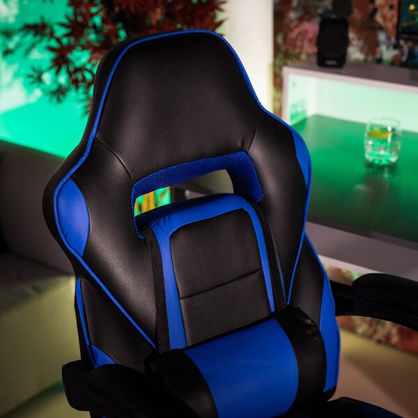 KONDELA Irodai/gamer szék, kék/fekete, GUNNER