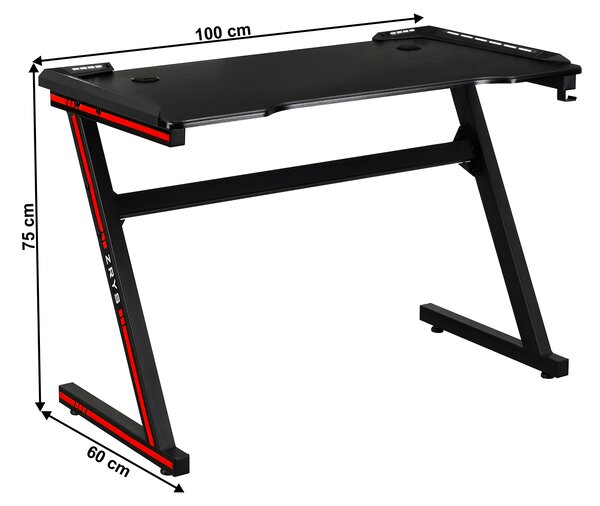 KONDELA Gamer asztal/számítógépasztal, RGB LED világítással, fekete/piros, MACKENZIE 100cm