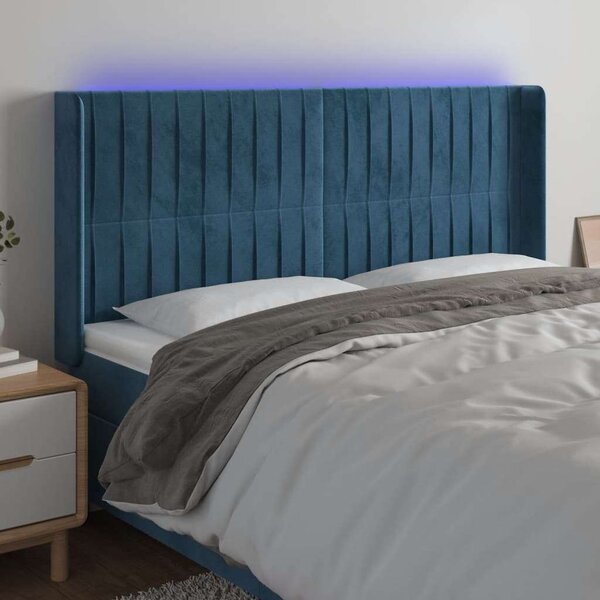 VidaXL Bársony Ágyfejtámla - Sötétkék - 163x118/128cm