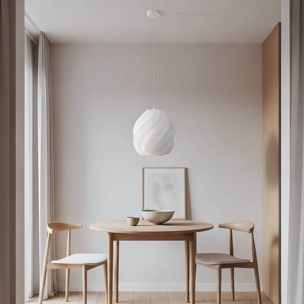 Lindby Nuvia függő világítás, Ø 30 cm, fehér, 3D nyomtatás, dimmelhető, Fehér / opál, Nappali / Étkező, Modern