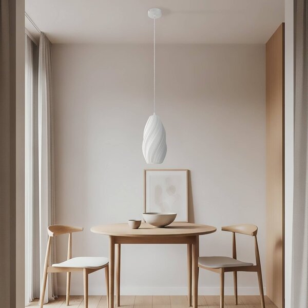 Lindby Nuvia függő világítás, Ø 15,5 cm, fehér, 3D nyomtatás, dimmelhető, Fehér / opál, Nappali / Étkező, Modern