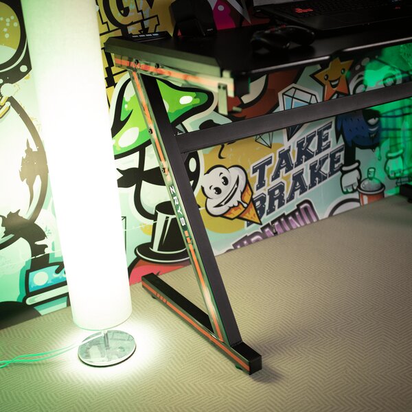 KONDELA Gamer asztal/számítógépasztal, RGB LED világítással, fekete/piros, MACKENZIE 100cm
