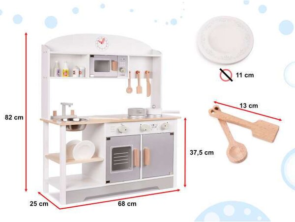 Ikonka fa modern Gyerekkonyha kiegészítőkkel - Fehér