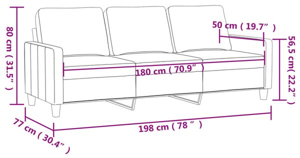 3 személyes barna bársony kanapé 180 cm