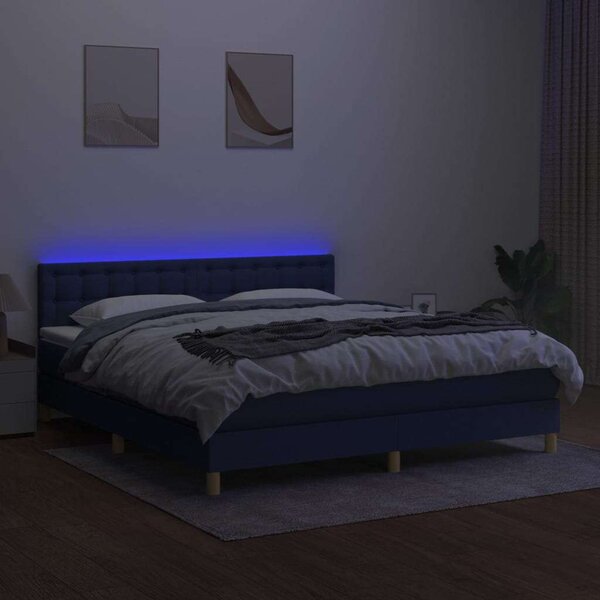 VidaXL kék szövet rugós és LED-es ágy matraccal 160x200 cm