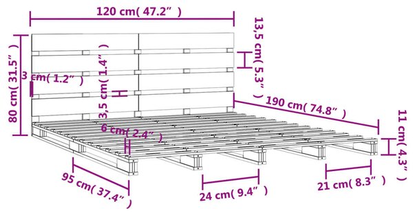 VidaXL tömör fenyőfa ágykeret 120 x 190 cm (4FT Small Double)