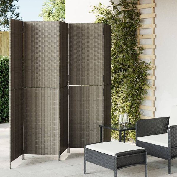 Szürke 5-paneles polyrattan térelválasztó