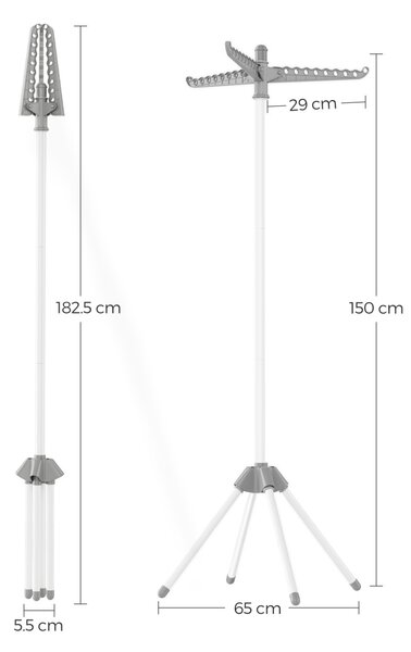 Ruhaszárító tartóállvány, Songmics, fehér, 65x65x150 cm