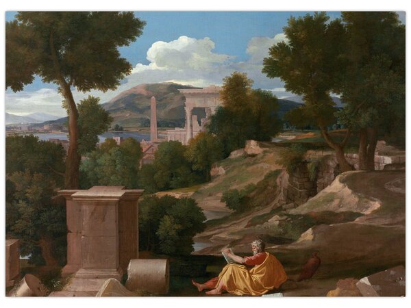 Kép - Nicolas Poussin, Landscape with Saint John on Patmos, reprodukciók (70x50 cm)