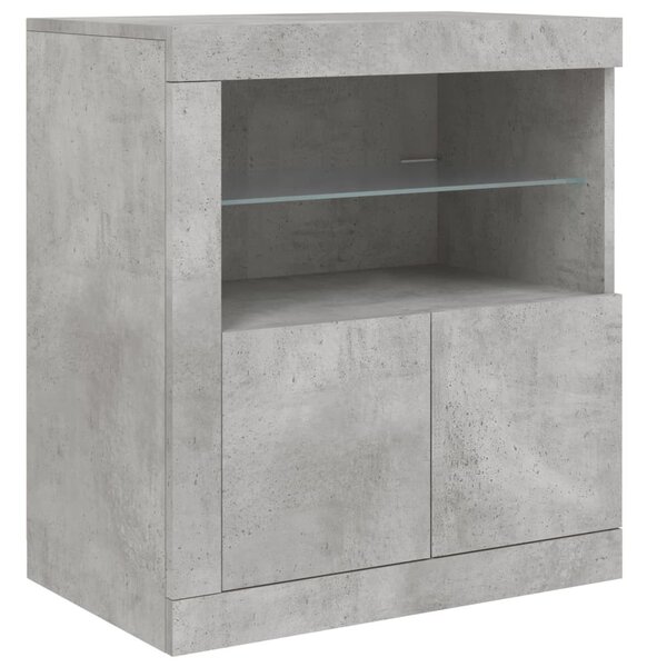 Betonszürke tálalószekrény LED-világítással 181,5x37x67 cm