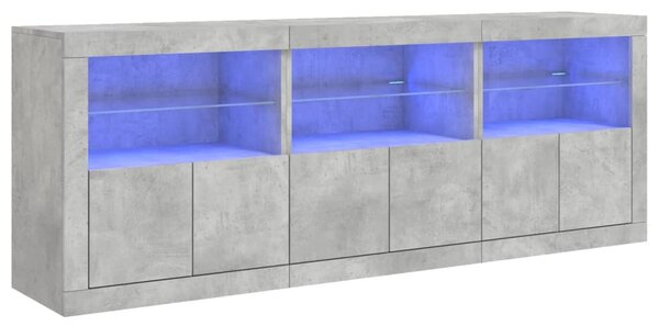 Betonszürke tálalószekrény LED-világítással 181,5x37x67 cm
