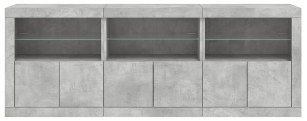 Betonszürke tálalószekrény LED-világítással 181,5x37x67 cm