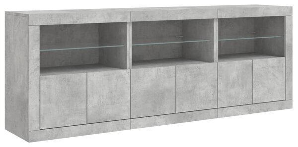 Betonszürke tálalószekrény LED-világítással 181,5x37x67 cm