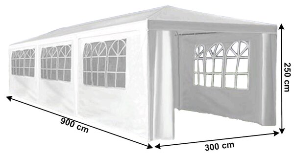 KONDELA Kerti party sátor, fehér, 3x9 m, TEKNO NEW TYP 3 + 8 oldalsó résszel