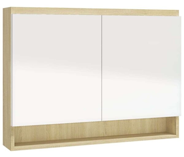 VidaXL fehér és tölgy MDF tükrös fürdőszobaszekrény 80 x 15 x 60 cm