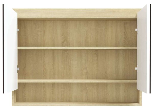 VidaXL fehér és tölgy MDF tükrös fürdőszobaszekrény 80 x 15 x 60 cm