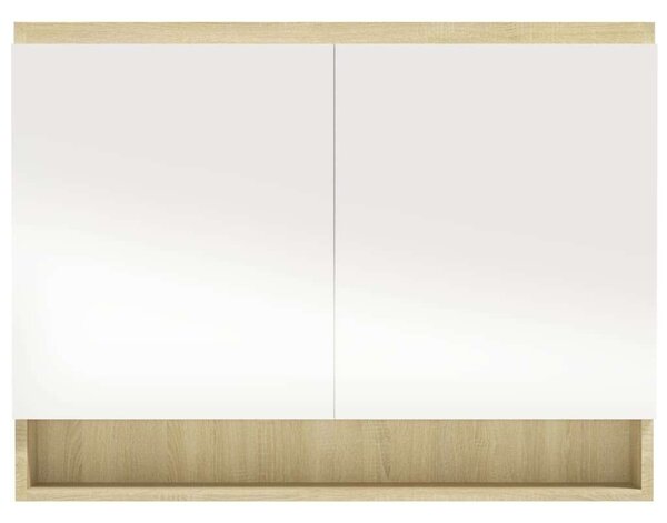 VidaXL fehér és tölgy MDF tükrös fürdőszobaszekrény 80 x 15 x 60 cm