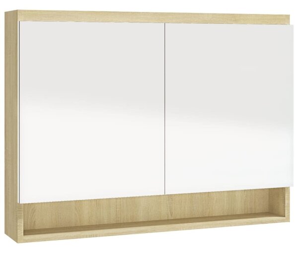 VidaXL fehér és tölgy MDF tükrös fürdőszobaszekrény 80 x 15 x 60 cm