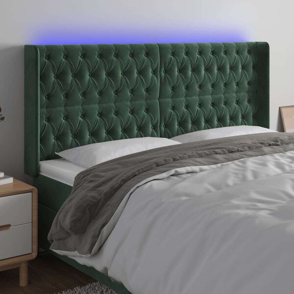 Bársony Fejtámla LED-es - Sötétzöld - 203cm