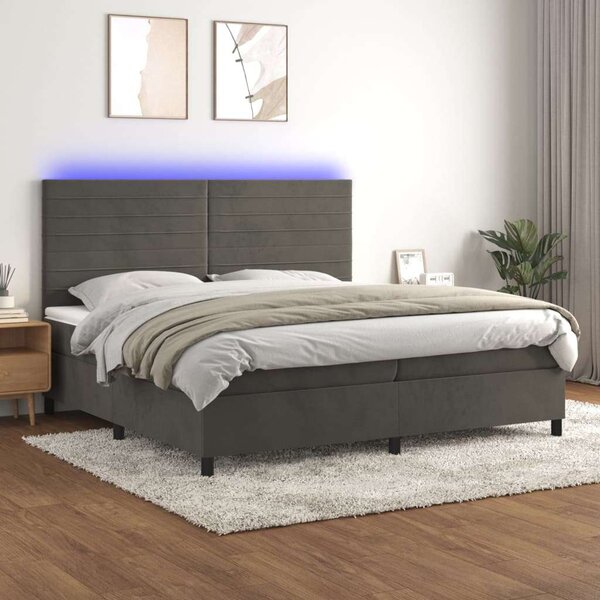 VidaXL sötétszürke bársony rugós és LED-es ágy matraccal 200x200 cm