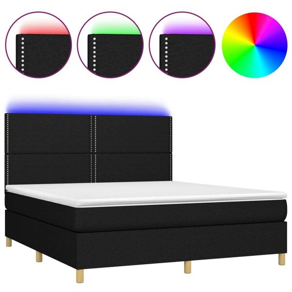 VidaXL fekete szövet rugós és LED-es ágy matraccal 160x200 cm