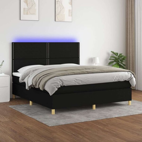 VidaXL fekete szövet rugós és LED-es ágy matraccal 160x200 cm