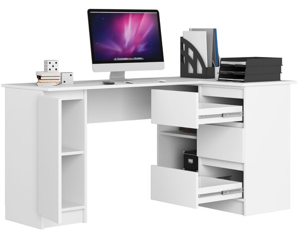AKORD B20 Sarok Számítógépasztal Laminált Jobbos 155 cm, 3 fiók, fehér