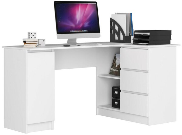 AKORD B20 Sarok Számítógépasztal Laminált Jobbos 155 cm, 3 fiók, fehér