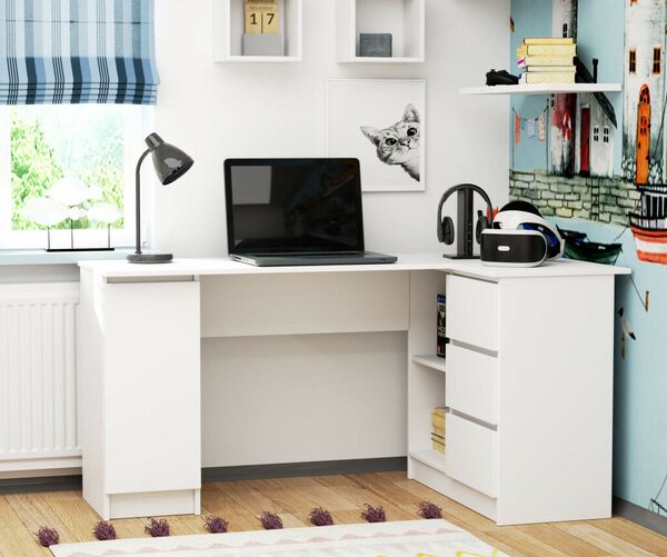 AKORD B20 Sarok Számítógépasztal Laminált Jobbos 155 cm, 3 fiók, fehér