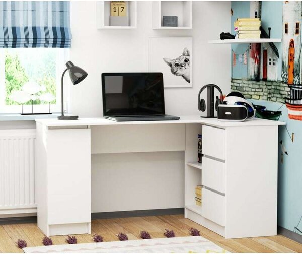AKORD B20 Sarok Számítógépasztal Laminált Jobbos 155 cm, 3 fiók, fehér