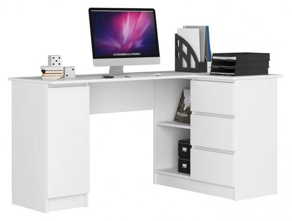 AKORD B20 Sarok Számítógépasztal Laminált Jobbos 155 cm, 3 fiók, fehér