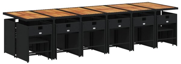 17 részes fekete polyrattan kerti étkezőgarnitúra párnákkal