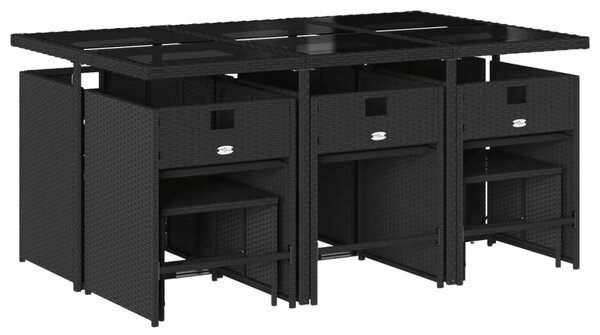 11 részes fekete polyrattan kerti étkezőgarnitúra párnákkal