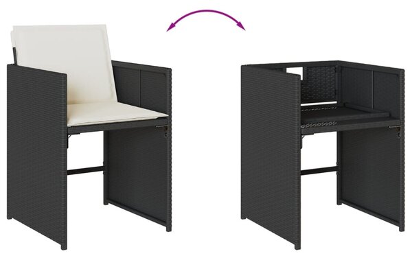 17 részes fekete polyrattan kerti étkezőgarnitúra párnákkal