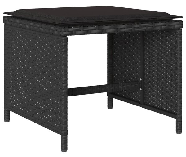 11 részes fekete polyrattan kerti étkezőgarnitúra párnákkal
