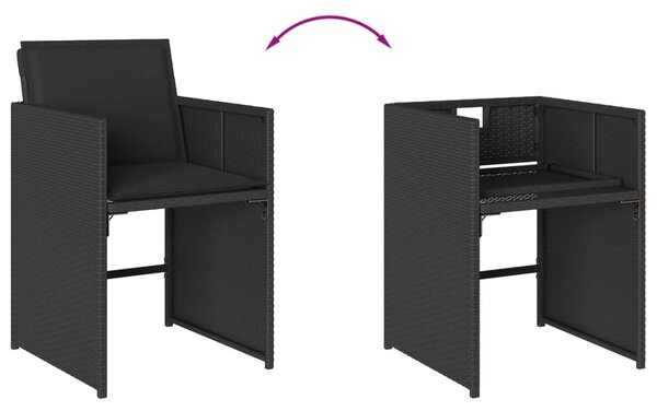 15 részes fekete polyrattan kerti étkezőgarnitúra párnákkal