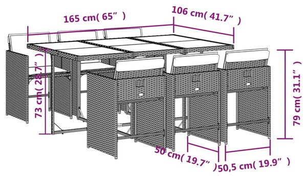7 részes barna polyrattan kerti étkezőgarnitúra párnával