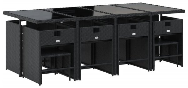 13 részes fekete polyrattan kerti ülőgarnitúra párnákkal