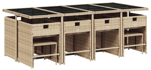 13részes vegyes bézs polyrattan kerti étkezőgarnitúra párnákkal