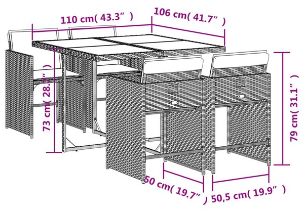 5 részes vegyes bézs polyrattan kerti étkezőgarnitúra párnákkal