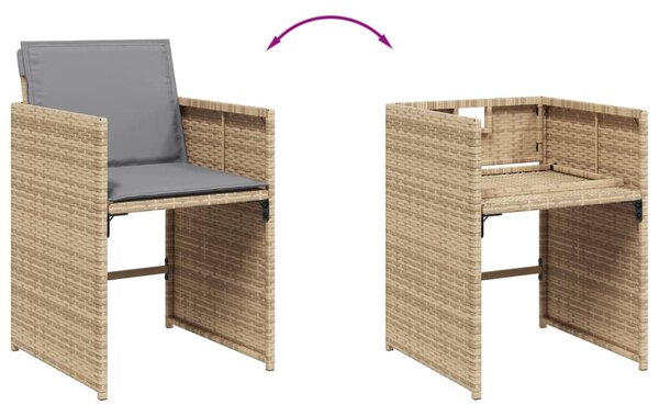 9 részes vegyes bézs polyrattan kerti étkezőgarnitúra párnákkal