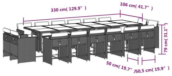 17részes vegyes bézs polyrattan kerti étkezőgarnitúra párnákkal