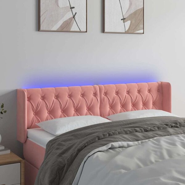 VidaXL rózsaszín bársony LED-es fejtámla 163x16x78/88 cm